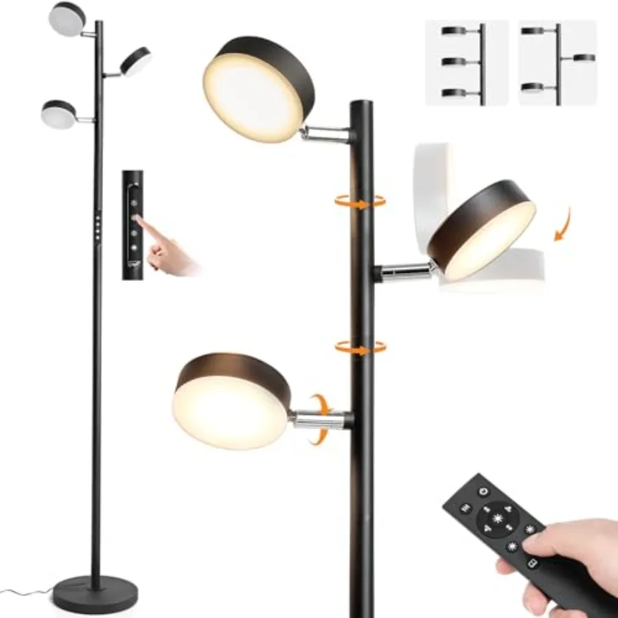 

LED Tree Floor Lamp with Remote and Touch Control 3 Heads Adjustable Dimmable Modern Floor Lamps with Timer 4 Color Temperature
