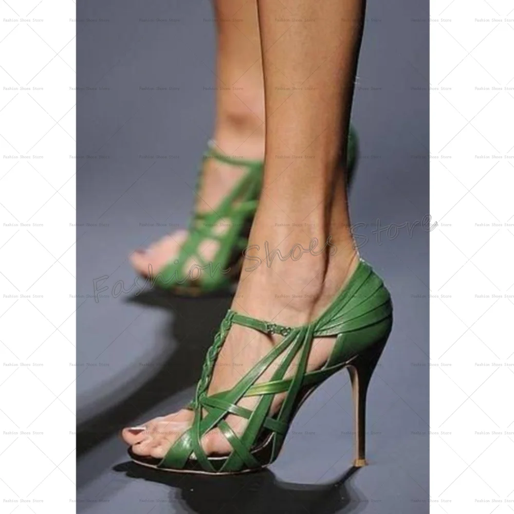 

Green Hollow Out Cross Strap Sandals Open Toe Women Shoes Stilettos High Heels Party Banquet Dating 2025 Zapatos Para Mujere