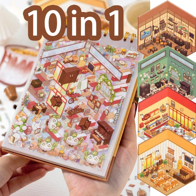 3D Landscape Sticker 10Sences in Book Collection Book Album Cartoon Scene DIY Toy Game Festival Birthday Gift for Kid Girl Child