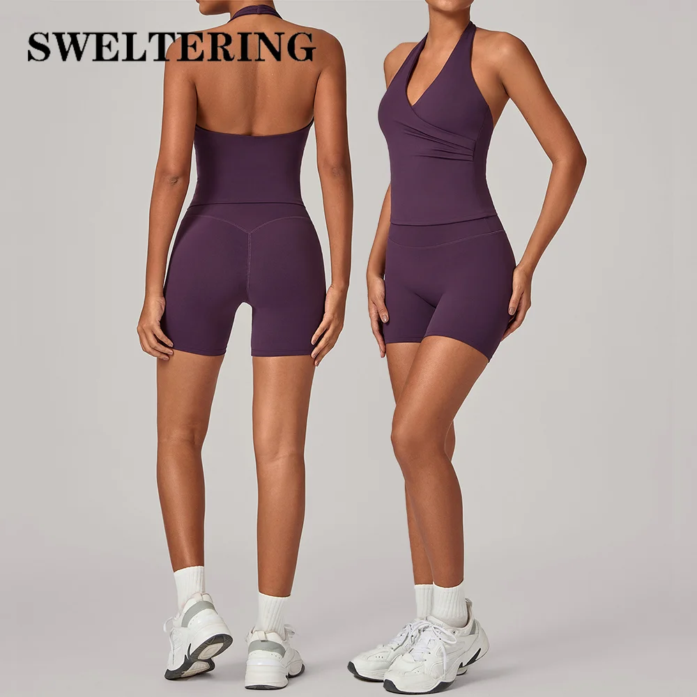 

Комплект для фитнеса и йоги из 2 предметов: женский спортивный костюм, топ и шорты с высокой талией для тренировок в спортзале