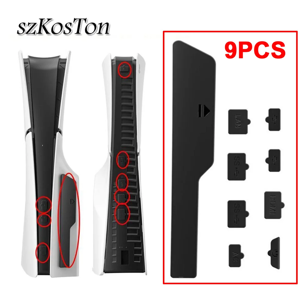 9Pcs/Set Dust Plug For PS5 Slim Game Console Port Dust Silicone Protector Cover Dustproof Plug for PS5 Slim Accessories