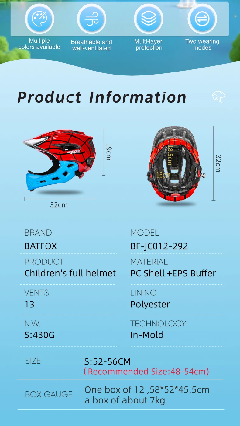 BATFOX Kinder Vollgesichts-Fahrradhelm Abnehmbarer Kinnriemen Stoßabsorbierende Schale Sicherheitszertifizierter Rad- und Rollerhelm für Kinder – Detail 14