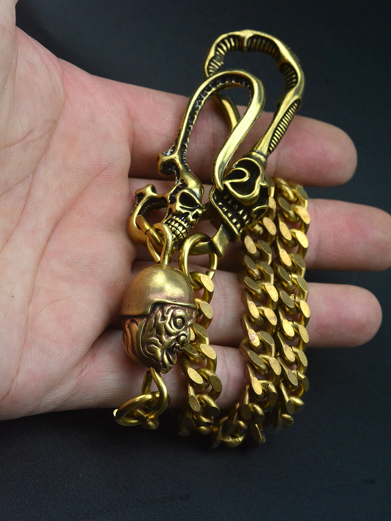 

25 in Hippop brass Pants biker Wallet demon Cuban link Chain Keychain large skull U Clips Hook Cowboy Belt key Chain