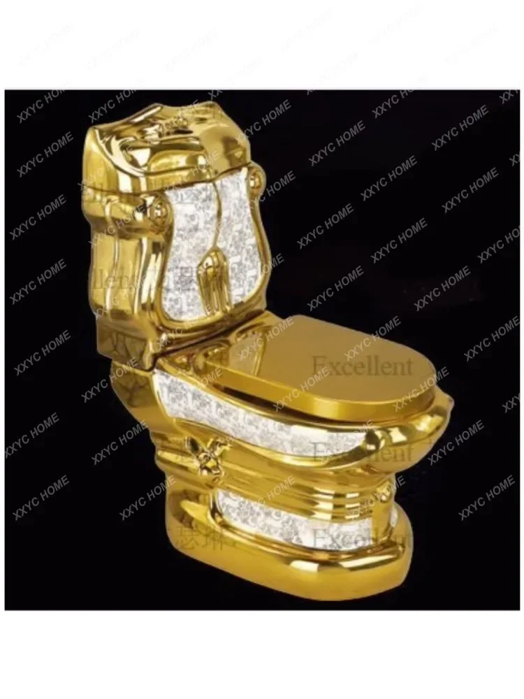 Toilet Gold-Plated Luxury Gold Vintage Toilet Golden Embossed Color Sit Toilet Bathroom Mute Large Diameter