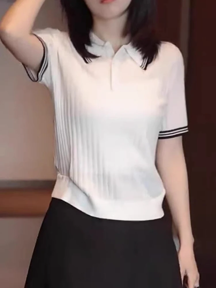 

Color Blo ort Sve Knitted Top Korean Sle Women's Base irt Slimming Design Summer Faionable Pullover Base irt