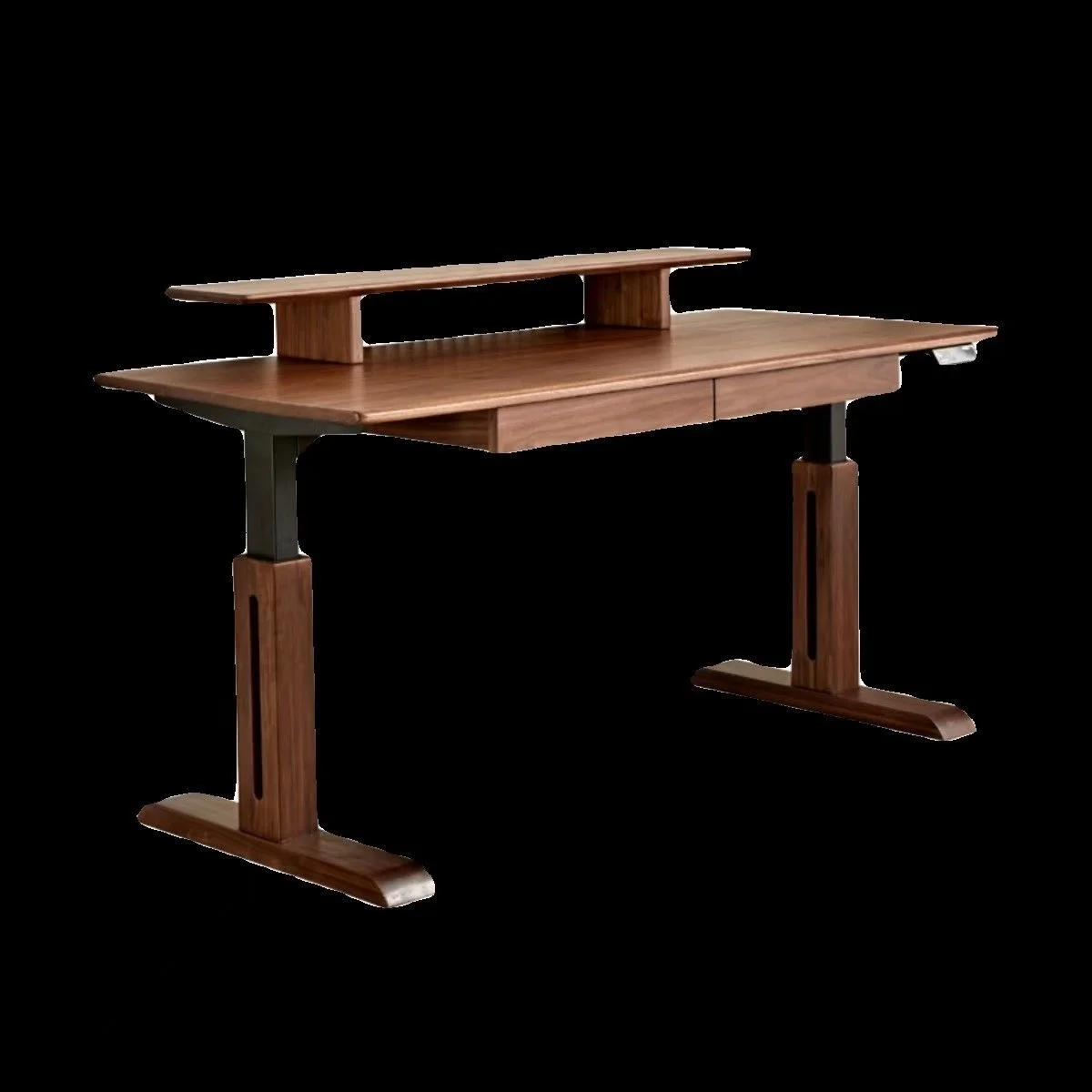 North American Black Walnut Solid Wood Office Desk Modern Design Electric Lift Smart Standing Computer Work Station Drawers Made