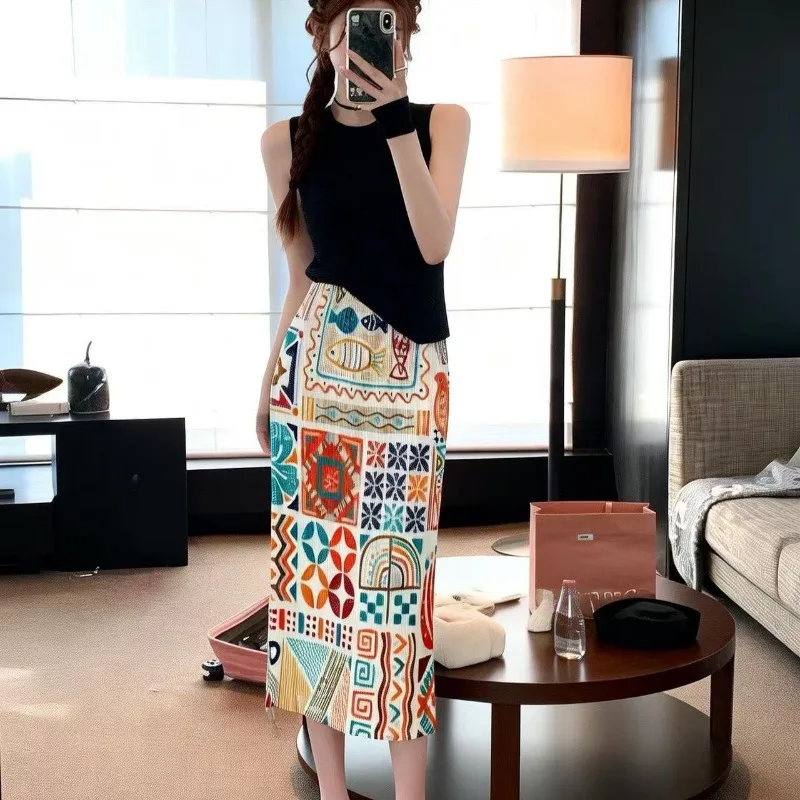 Miyake Pleated Skirt 2026 New Summer Vintage Print Pleated Casual Fashionable Elegant Commuter Comfortable Mid-Length Skirt