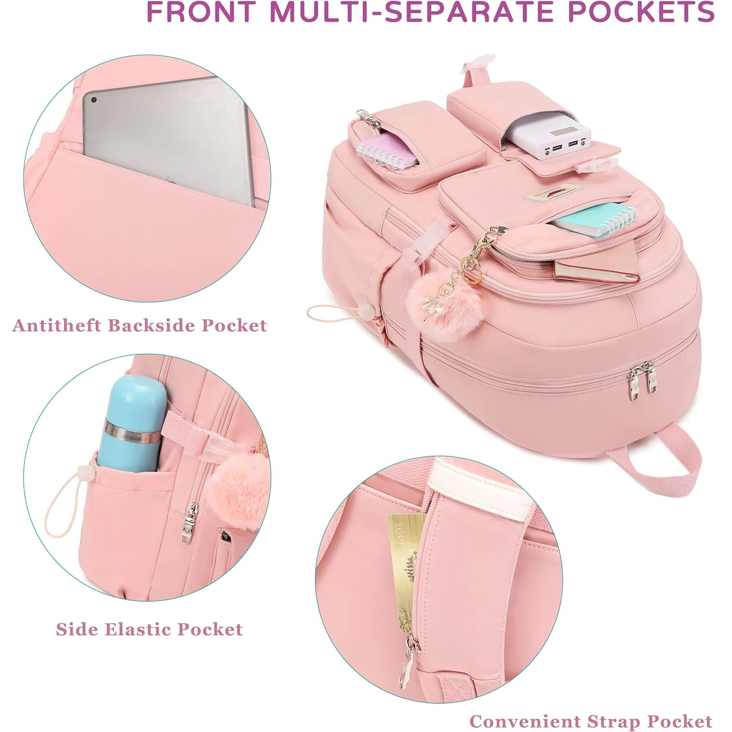 Laptop Backpack 15.6 Inch Elementary Middle High School Bag College Backpacks with Lunch Box Pencil Pouch 3 PCS Set Travel Bookb