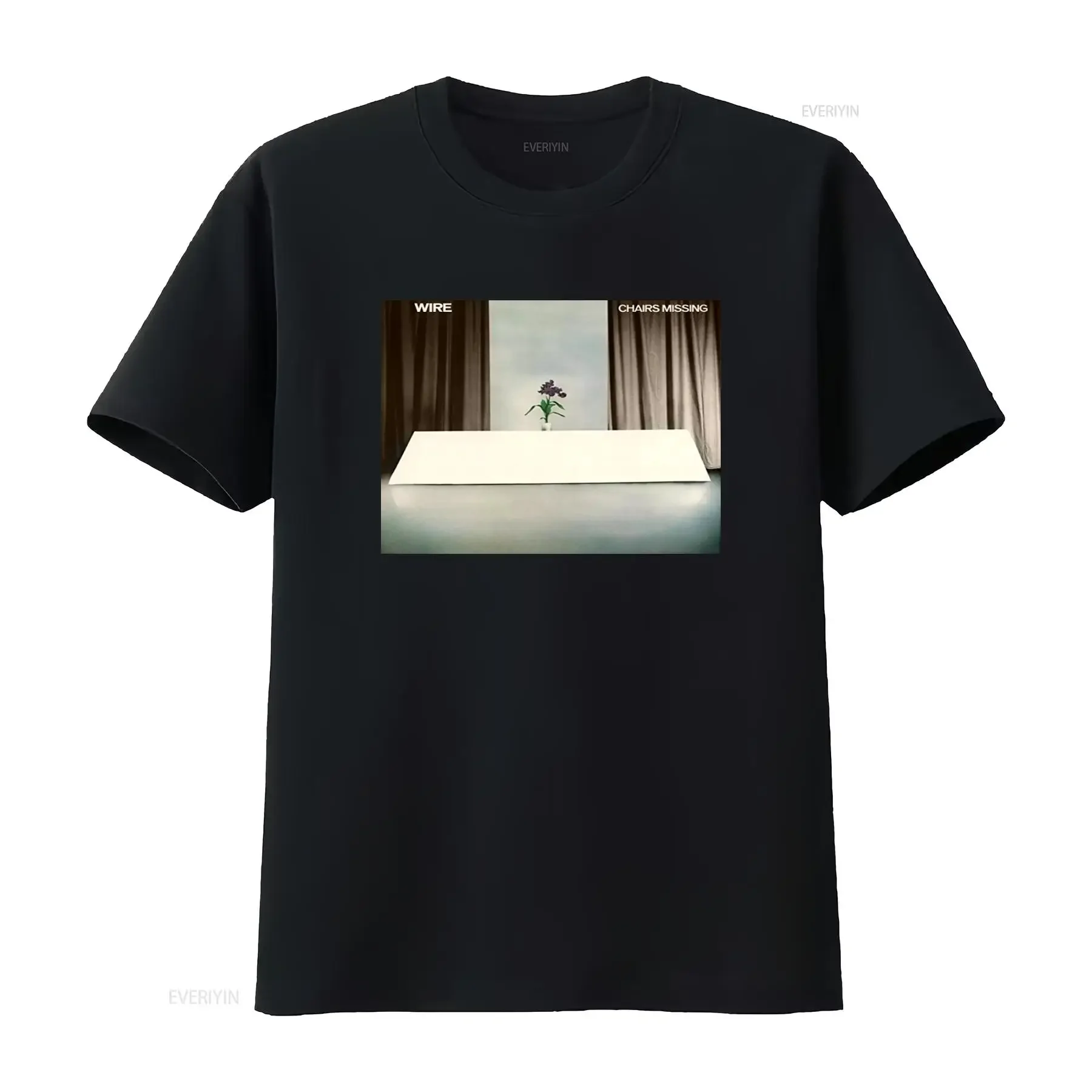 Camiseta inspirada en la portada del disco de vinilo de WIRE Chairs, disponible en tallas SMALL, MEDIUM, LARGE, XL, estilo vintage, lavado, ropa de diseñador.