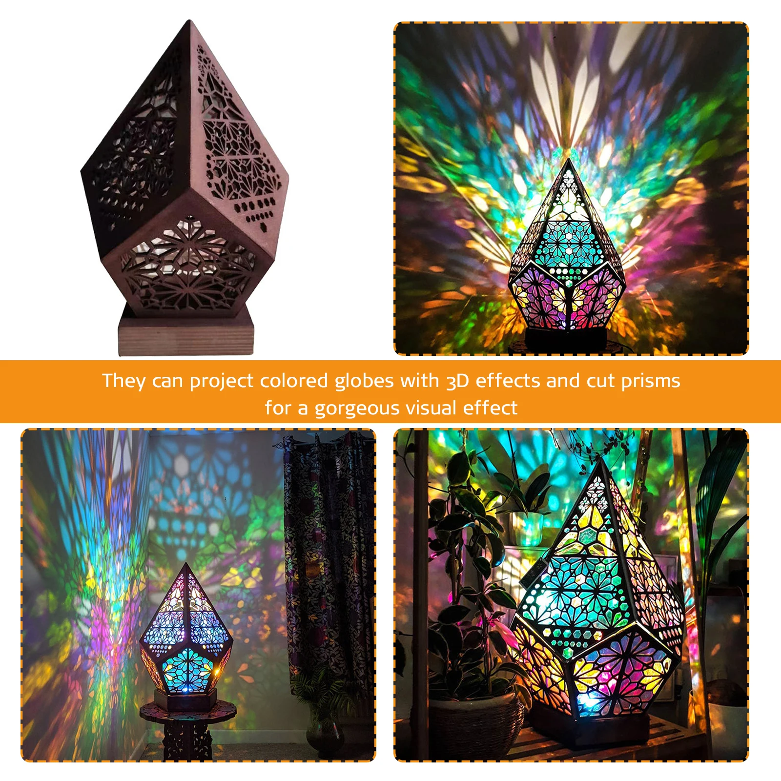 Bohemian Style LED Floor Lamp 3D Projection Hollow Night Light Colorful Diamond Lights Desktop Table Art Craft Lamp