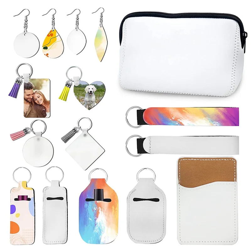 Sublimation Blanks Products, Including Earring, Keychain Blanks, Makeup Bags,DIY Sublimation Heat Transfer Craft