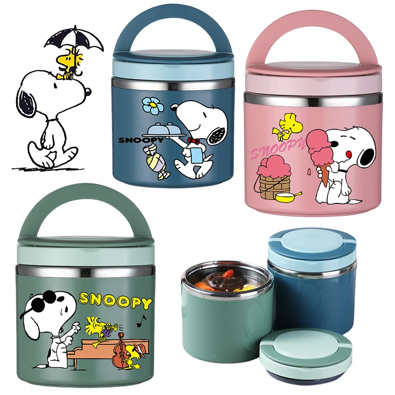 

630 мл изолированный ланч-бокс Snoopy, мультяшный контейнер для еды для студентов, коробка для бенто, термозащита, портативная термостойкая банка для еды в стиле аниме
