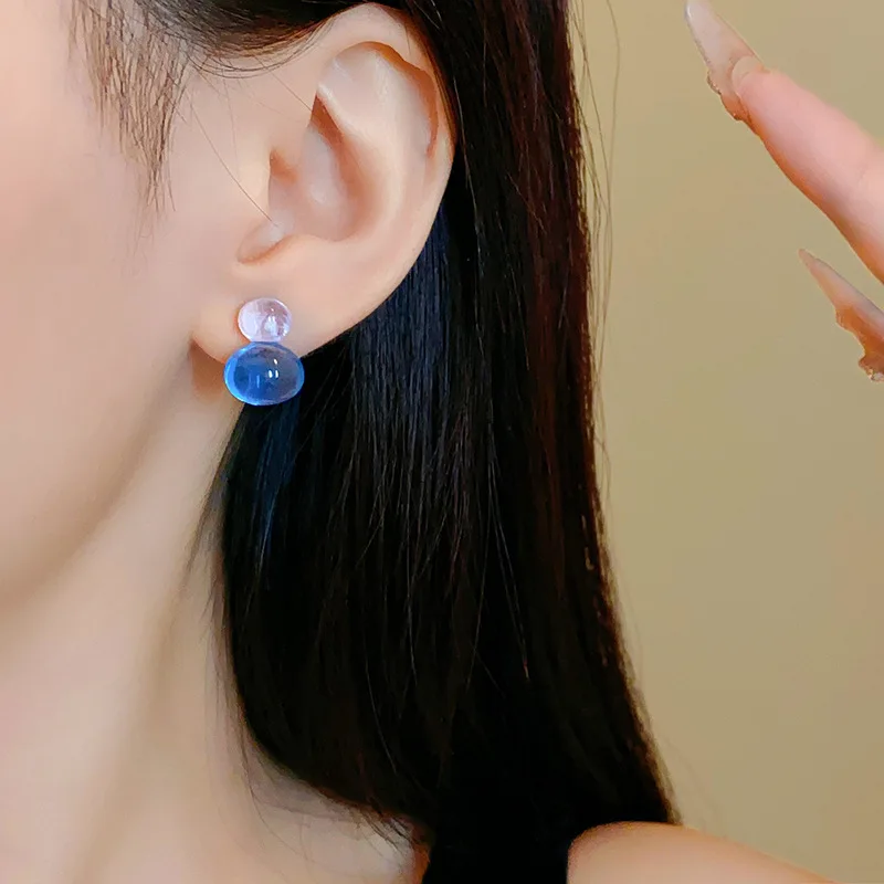 New Colorful Dopamine Resin Round Gourd  Geometric Stud Earrings for Women Small Cute Simple Versatile Fashion Jewelry Wholesale