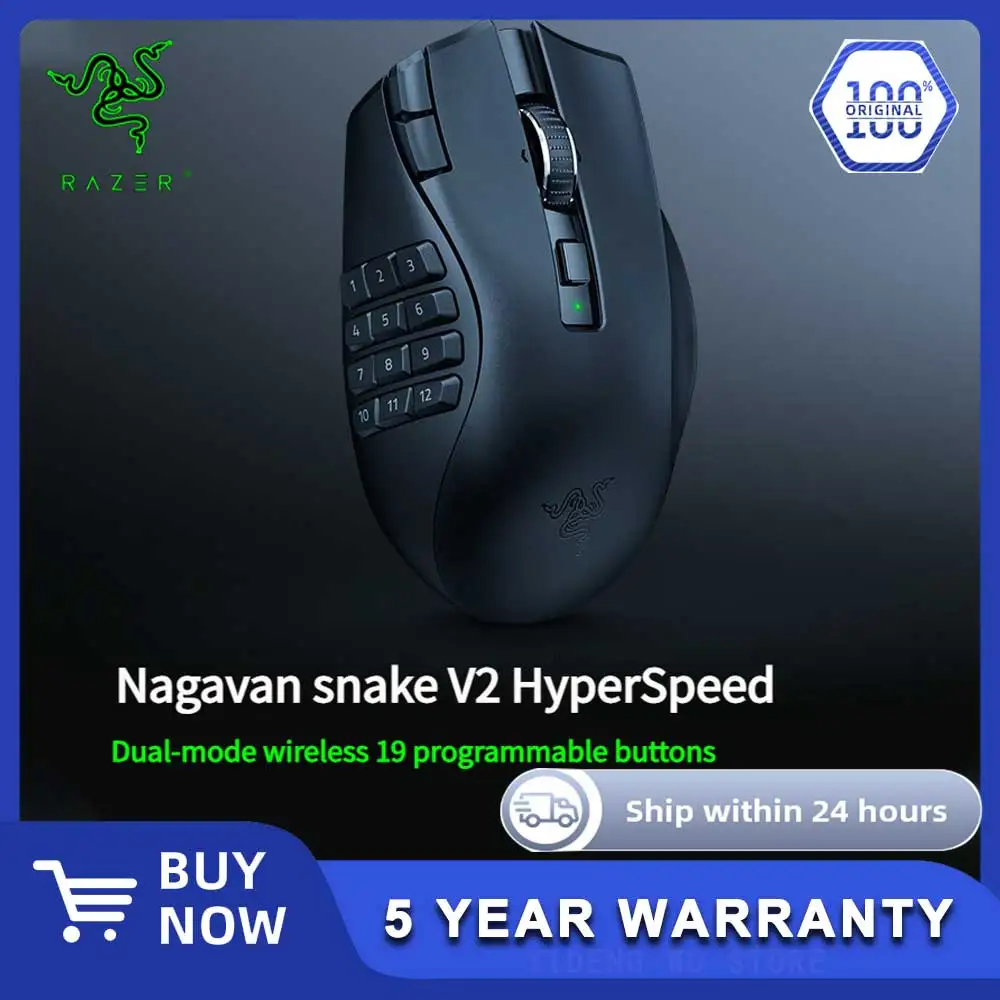 

Беспроводная игровая мышь MMO Razer Naga V2 HyperSpeed: 19 программируемых кнопок с оптическим датчиком 30K — механические переключатели Gen-2