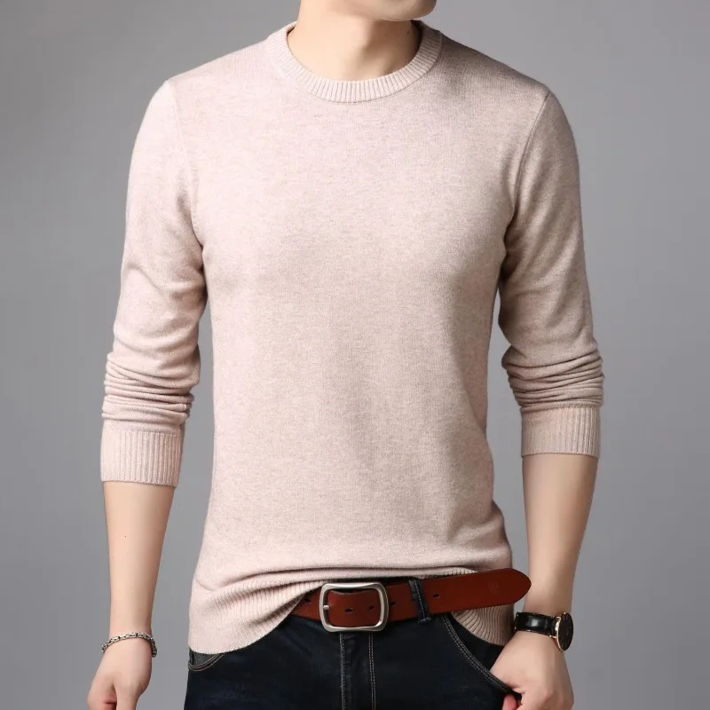 Men\'s Spring and Autumn Pullover Round Neck New Fashion Casual Solid Color Sweater Knitted Slim Fit Versatile Long Sleeved Tops