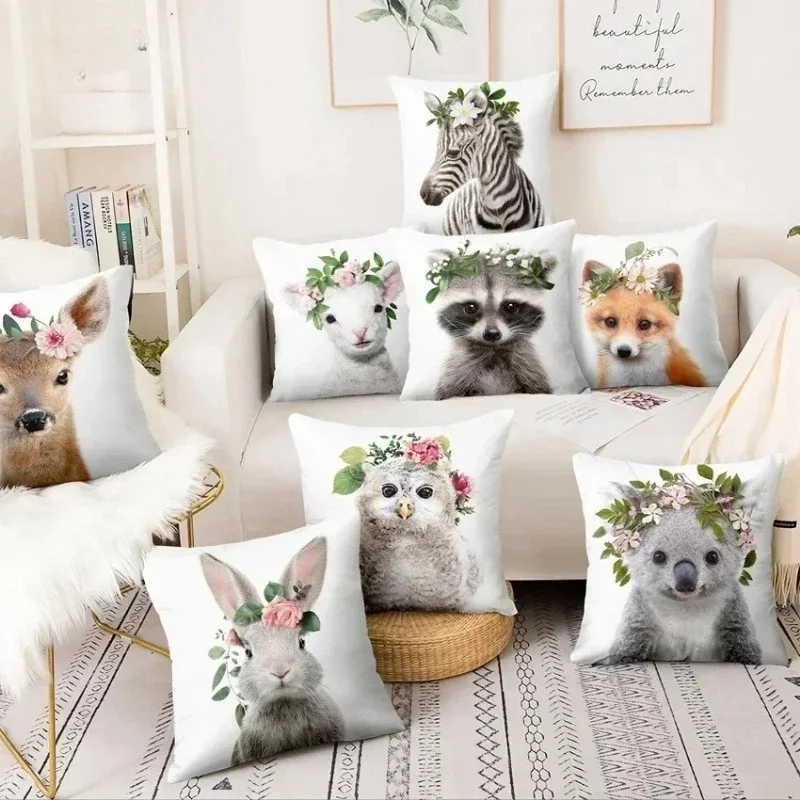 Animal Flower Headbands Collection Double-sided Printed pillow cover Short plush Suitable living rooms sofas throw cushion cover