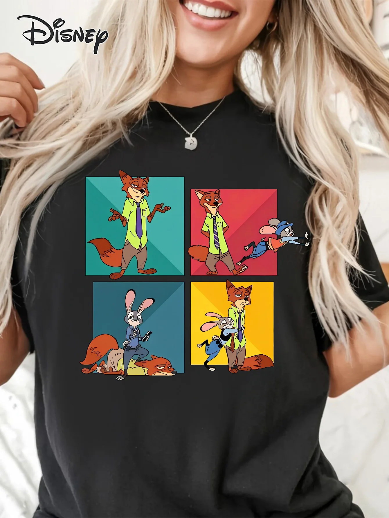 

Nick and Judy Hopps T-shirt From Zootopia - Cute Character Design Featuring Nick, Judy, Fennick, and Bond Art Prints