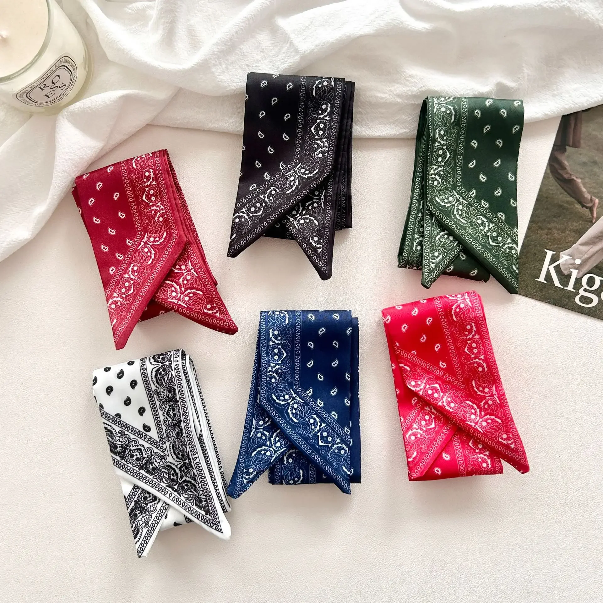 وشاح أنيق ومتعدد الاستخدامات بطباعة الكاجو، نحيف وطويل، متعدد الاستخدامات للرقبة ووشاح، ربطة شعر متعددة الوظائف