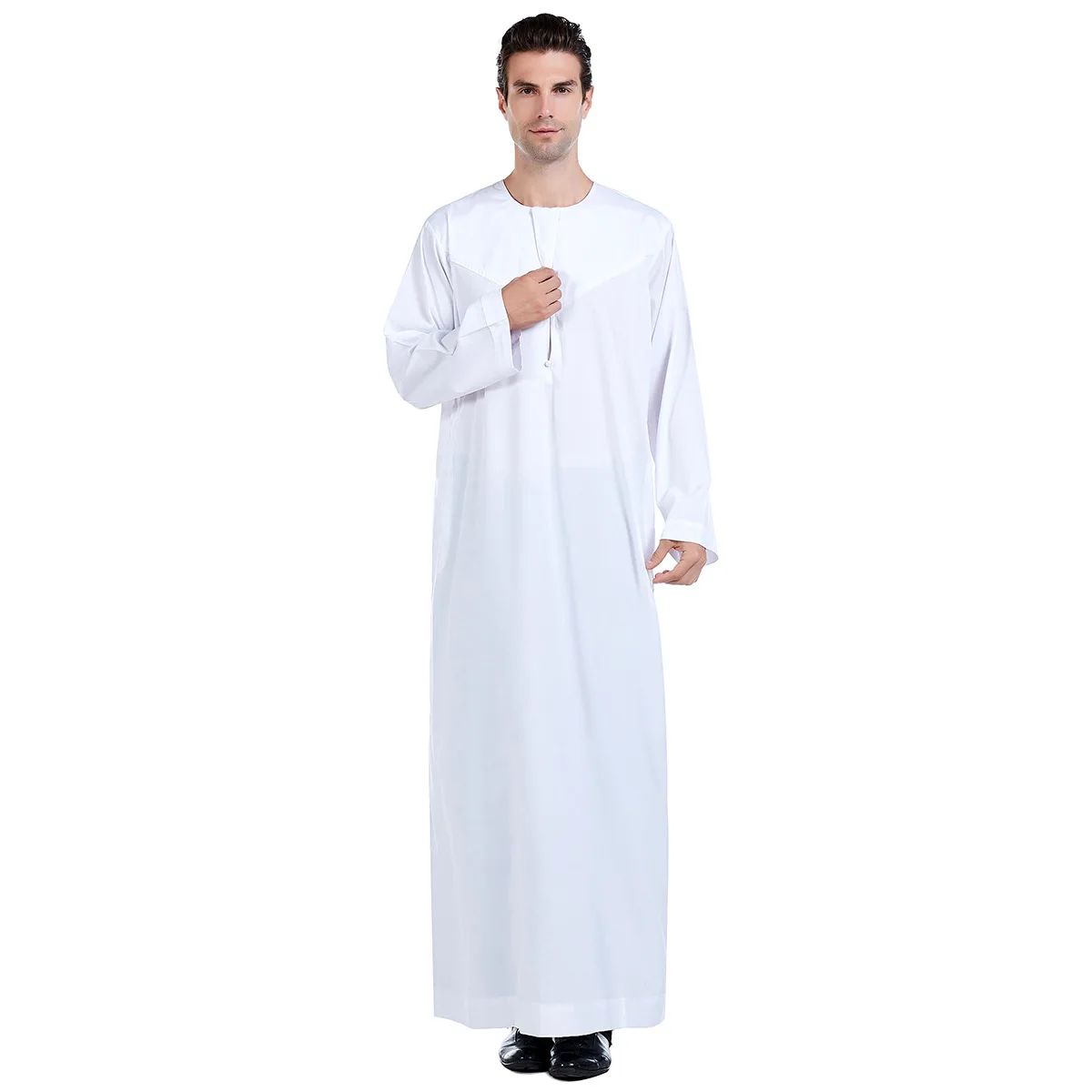 Islam Qamis Man Morocco Thobes for Muslim Men Clothing Arabic Djellaba White O Neck Long Sleeve Shirt Prayer Dress Saudi Caftan