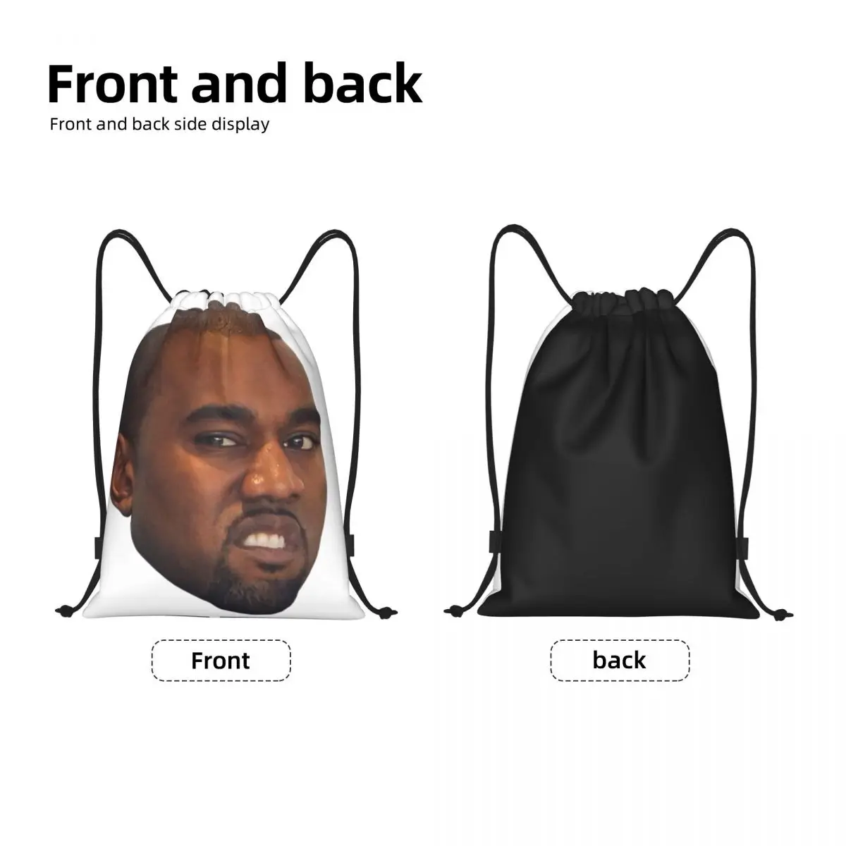 Custom Funny Kanye West Meme Drawstring Backpack Bags Men Lightweight Rapper Music Producer Gym Sports Sackpack Sacks for Yoga