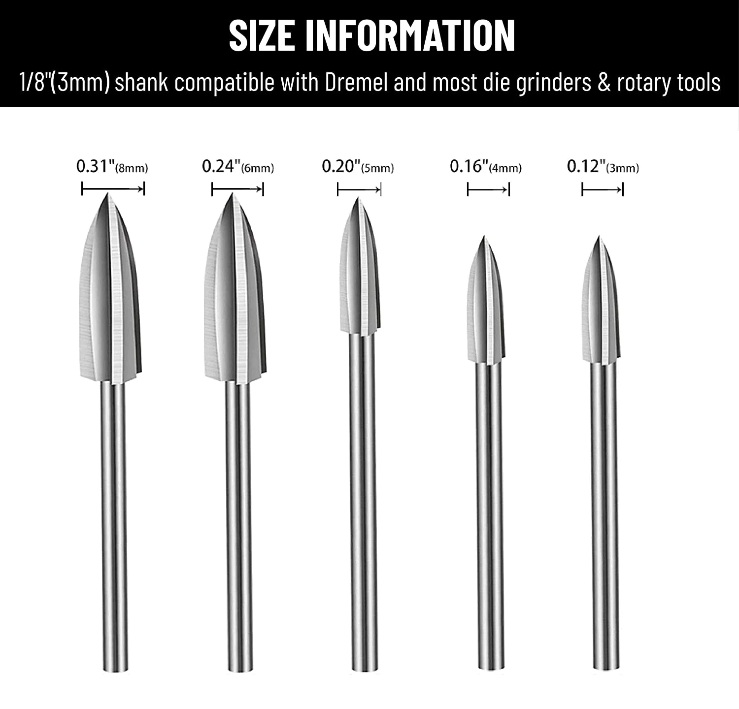 YURINWOO Wood Carving Drill Bits Set for Dremel Rotary Tool with 1/8” Shank for DIY Carving Drilling Micro Sculpture