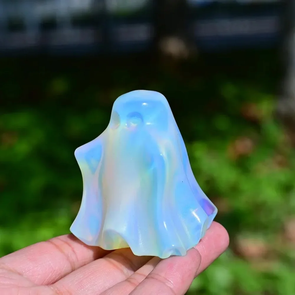 Hand Carved Opalite Ghost  Skull,,Quartz Ghost Ghost Sculpture,Mineral Specimen,Home Decor,Reiki Healing,Crystal Gifts & Home De view 4