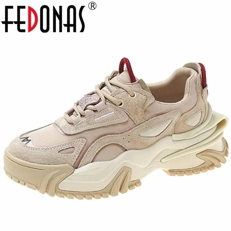 FEDONAS Fashion Chunk Platforms Sneakers Genuine Leather Comfort Casual Shoes Woman Flats Platforms Spring Summer Sneakers