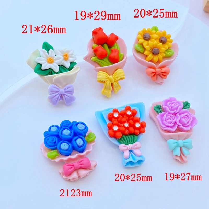 6/12Pcs New Cute Mini Simulated Bouquet/Flower Flat Back Resin Cabochons Scrapbooking DIY Jewelry Craft Decoration Accessories