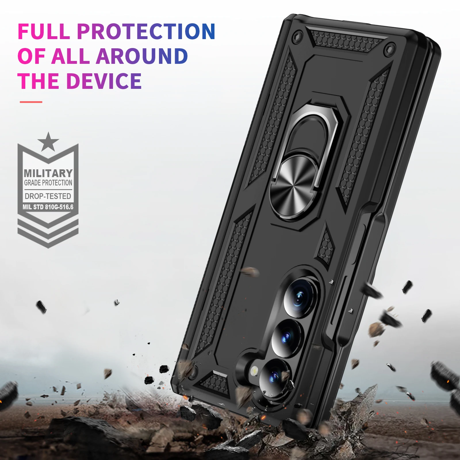 Military Grade Protection Ring Holder Grip Case for Galaxy Z Fold 6 Z Fold 5 Defender Folding Protective Case Hinge Cover Funda