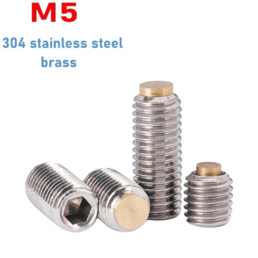M5 304 Stainless Steel Hexagon Socket Grub Set Screw Brass Dog Convex End Tip, 3‑60mm Length, 2.5x1.2mm 3x1mm 3x1.8mm