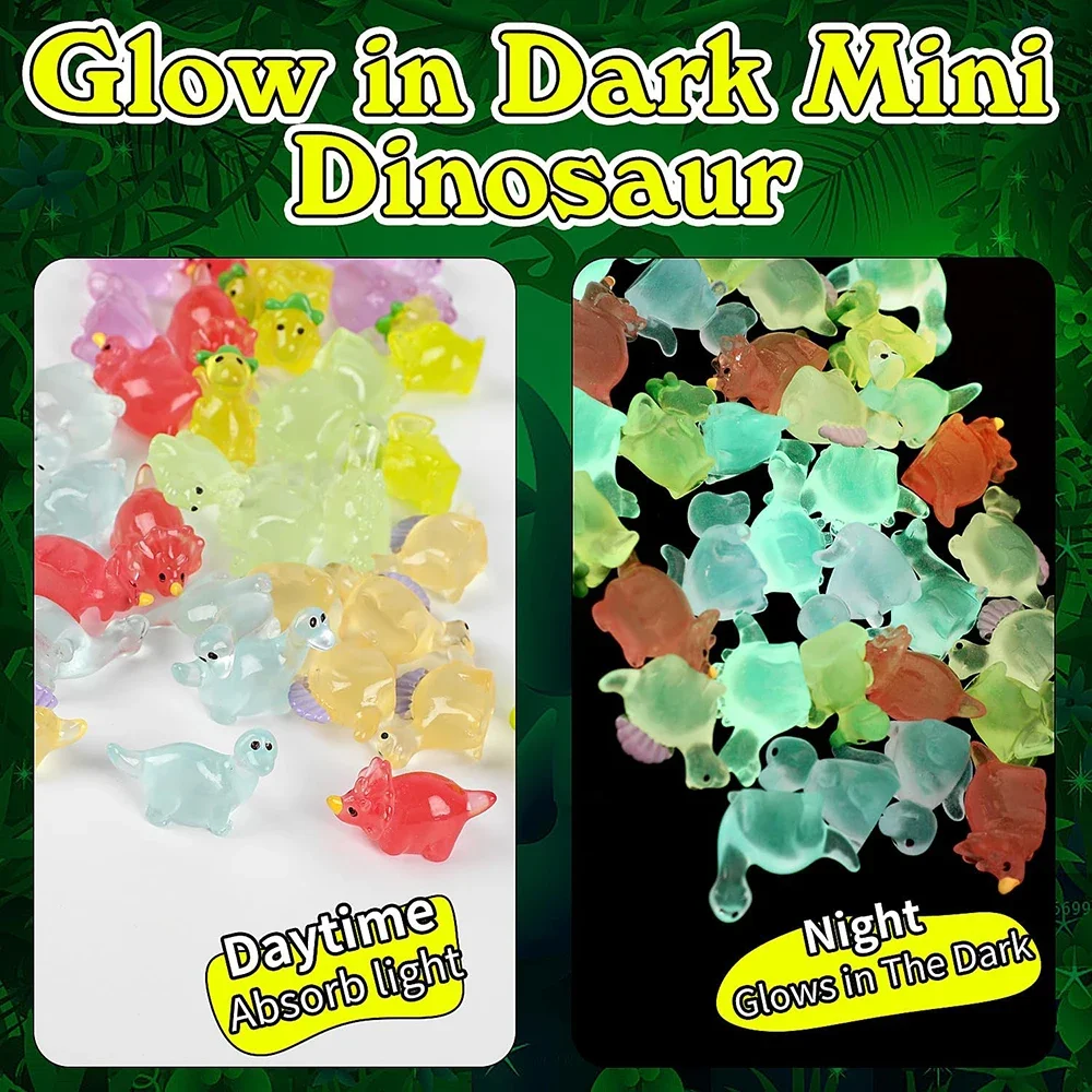 48PCS Mini Luminous Dinosaur Miniature Figurines,Glow in Dark Resin Dinosaur Dino Figures for Fairy Garden Micro Landscape