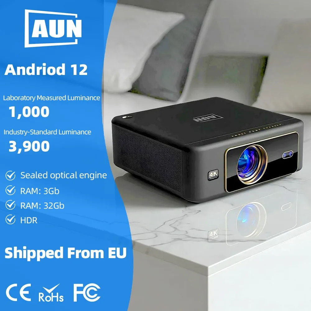 AUN U002 Full HD Proiettore Android 4K Decodifica Ultra Alta Luminosità Laser 3D Proiezione Corta HDR Supportato HDMI 2.0 Foco Elettrico Cinema in Casa Gaming Spedizione UE Servizio Locale
