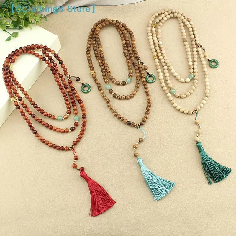 1Pcs New Chinese Style Ping An Buckle Beads Tassel Sweater Long Chain Necklaces Women Jewelry Accessries【AliS8】