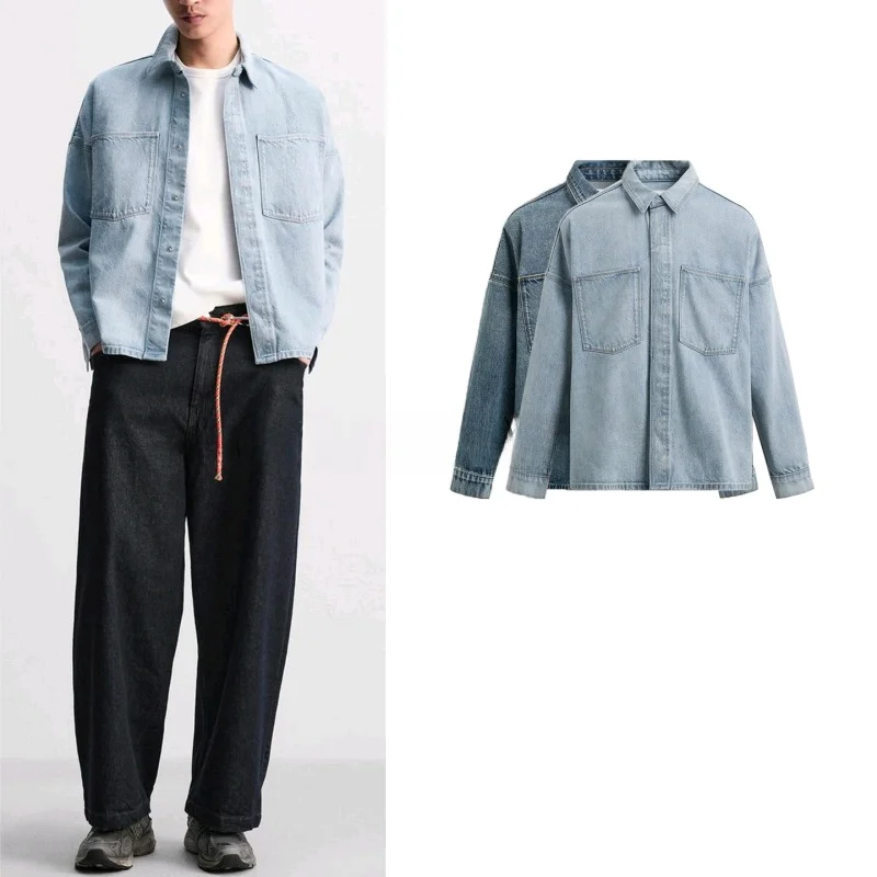 

Classic Casual Waed Cotton Long Sve Loose Fit Collared irt for Men Summer New Arrival Loose T-irt Sle Denim irt