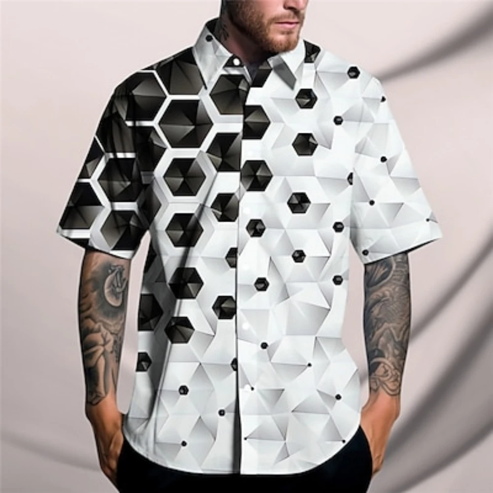 

Shirt for men Daily wear out Geometry Abstract 3d print weekend short-sleeved luxury original mens shirts