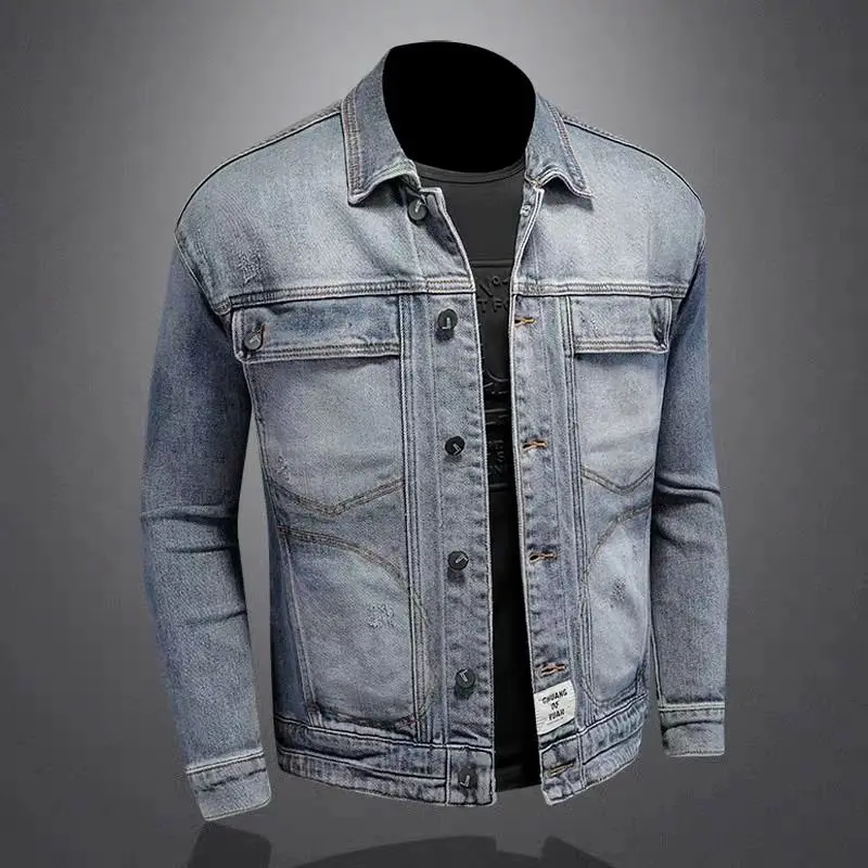 Denim Coat Autumn 2026 New Motorcycle Jacket Pocket Handsome Vintage Denim Bomber Light Blue Luxury Men Winter Jacket Man
