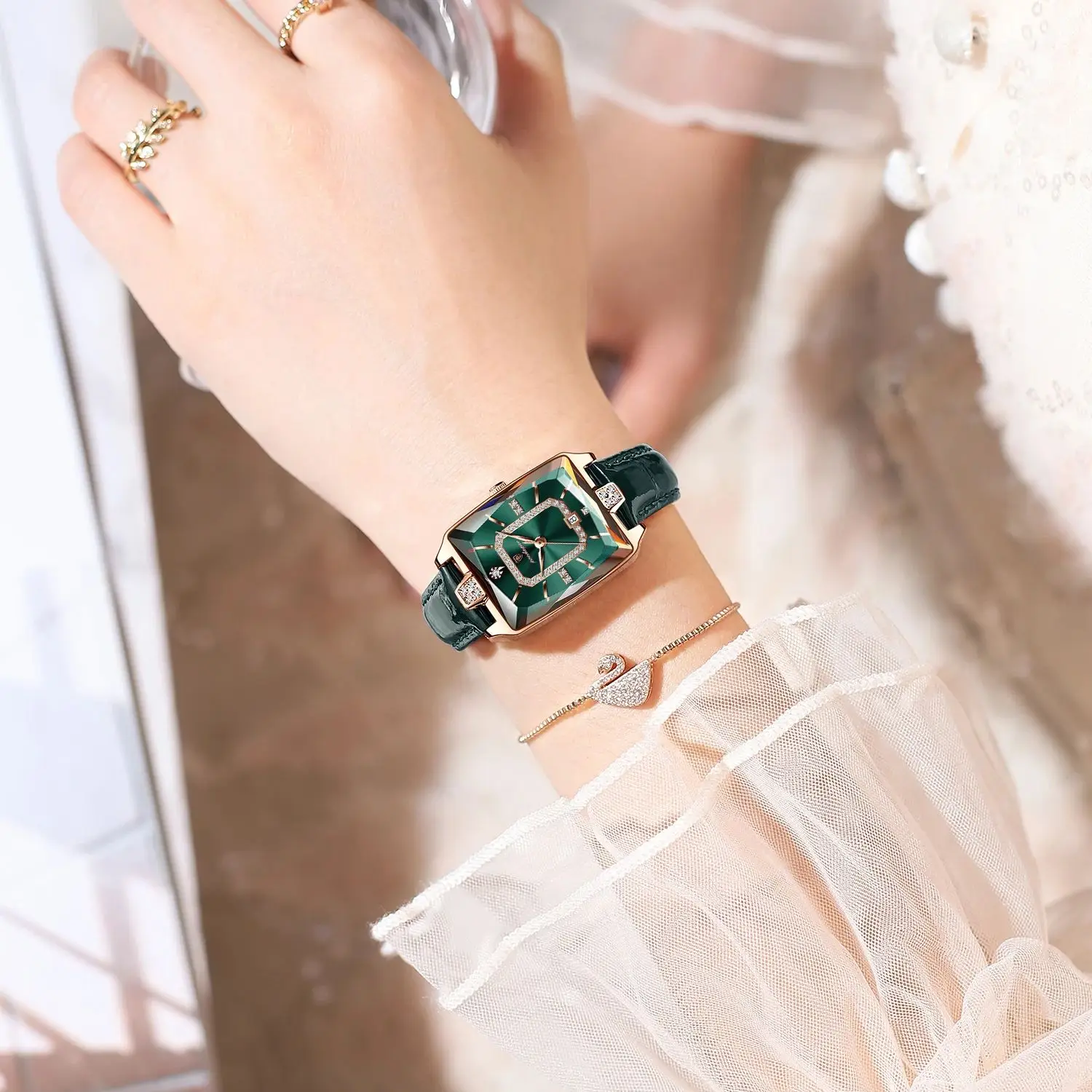 POEDAGAR مستطيل فاخر ساعات نسائية مقاوم للماء تاريخ جلد امرأة ساعة أنيقة موضة كوارتز ساعة يد نسائية Reloj هدية #5