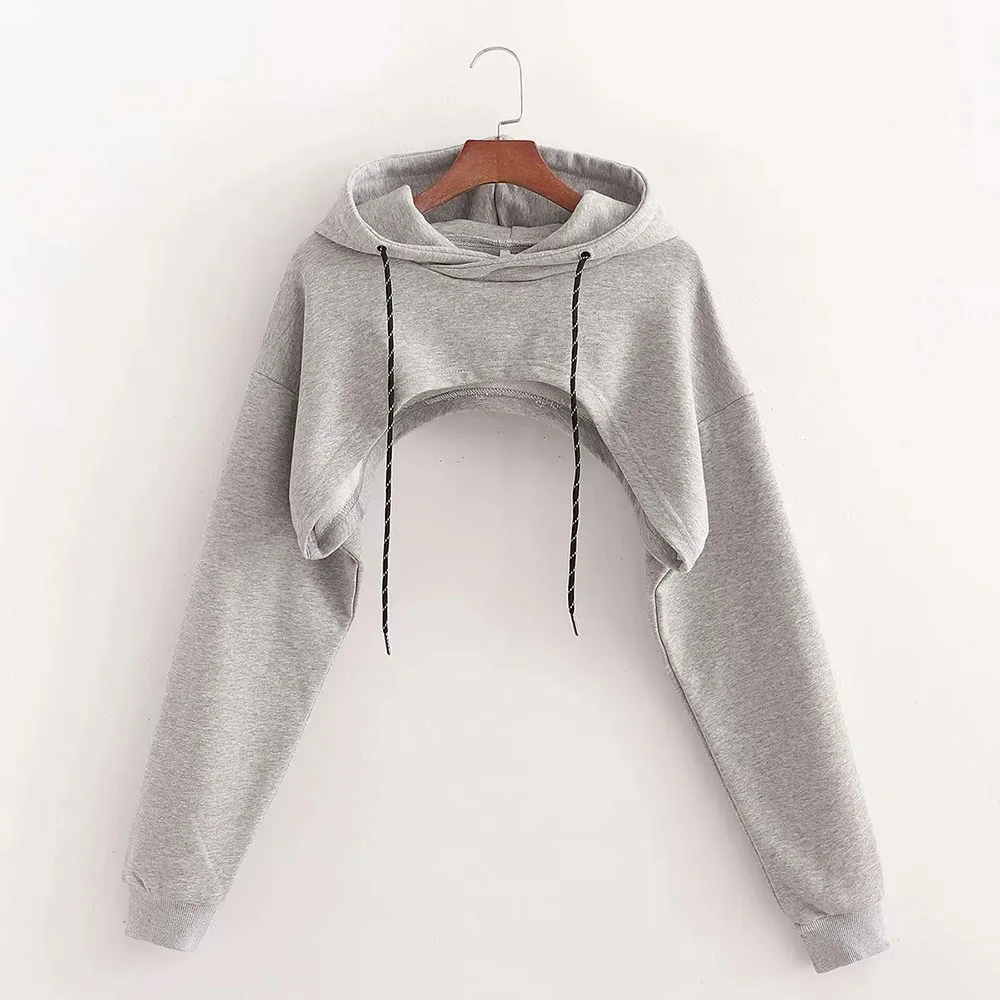 Summer Sexy Sweatshirts Women Fashion Super Short Hoodie Hiohop Drawstring Long Sleeve Open Chest Easy Tops Ropa Mujer Clothes