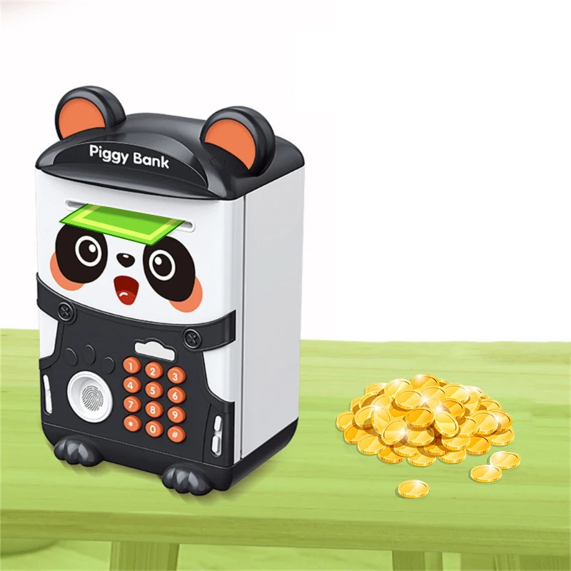 Panda cofrinho impressão digital senha desbloqueio indução automática caixa de poupança dinheiro simulação atm fingir jogar brinquedo presente do miúdo