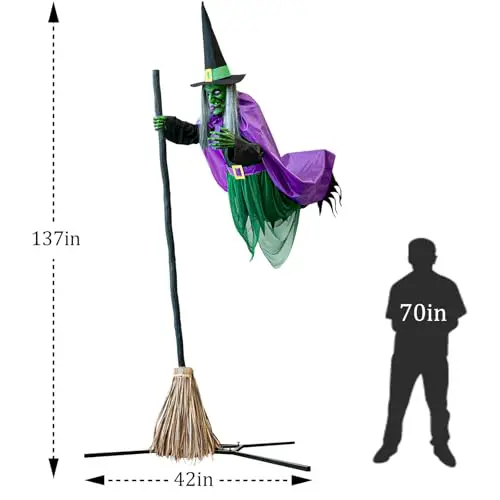 Halloween Decorations Outdoor - 11.5 Ft Animated Hovering Witch Animatronics - Sound & Touch Activated Sensor - Scary Decor