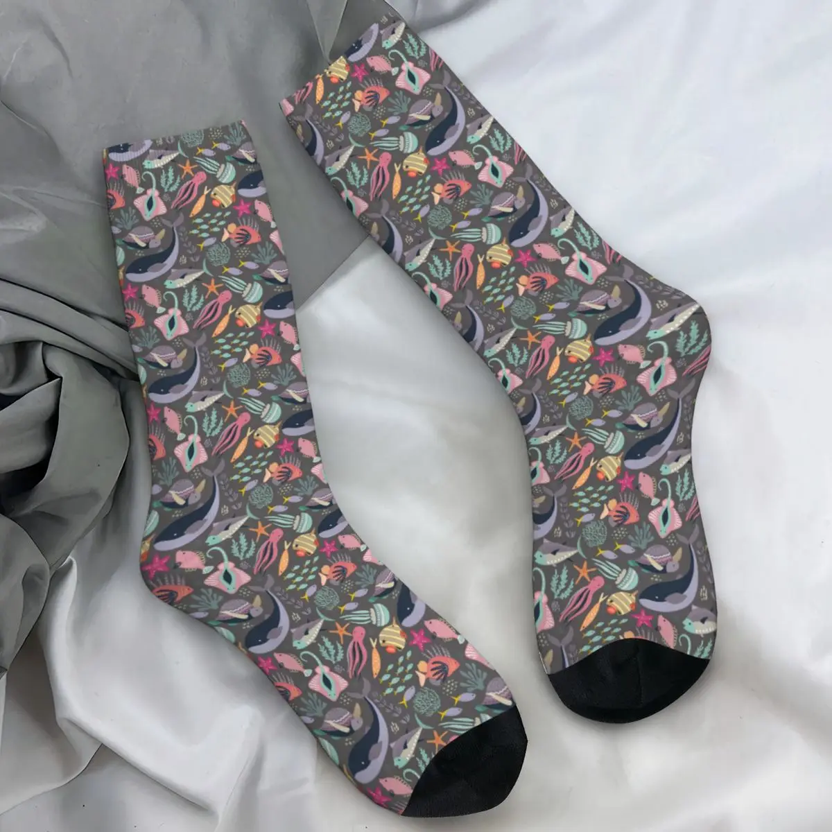 Marine Life Stockings Fish Turtle Star Pattern Custom Retro Socks Spring Anti Skid Socks Adults Men Cycling Breathable Socks