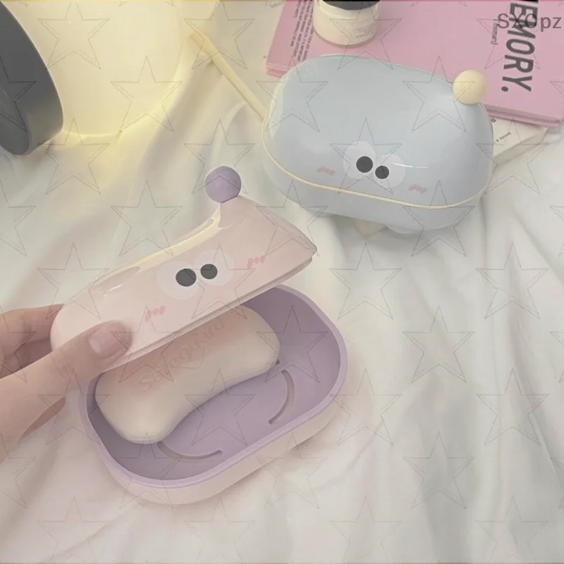 

Cute Countertop Soap Box Creative With Lid Drain Box Portable Household Bathroom Storage Double Layer Drainage Soap Box