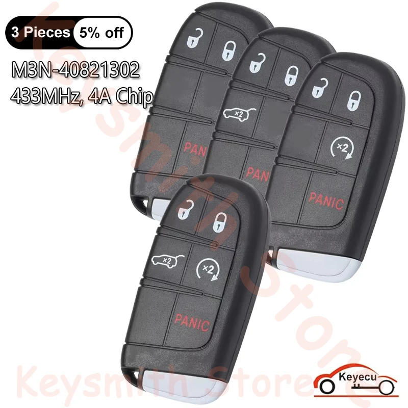 

KEYECU 3 4 5 кнопок 433 МГц 4A для Jeep Renegade Compass 2015 2016 2017 2018 2019 2020 2021 Умный дистанционный брелок M3N-40821302