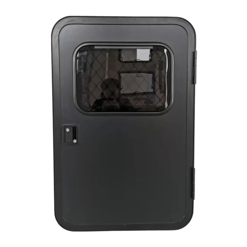 

Solid Panel Aluminium Frame Single Point Lock Push Out Window Black RV Caravan Trailer Door With Net