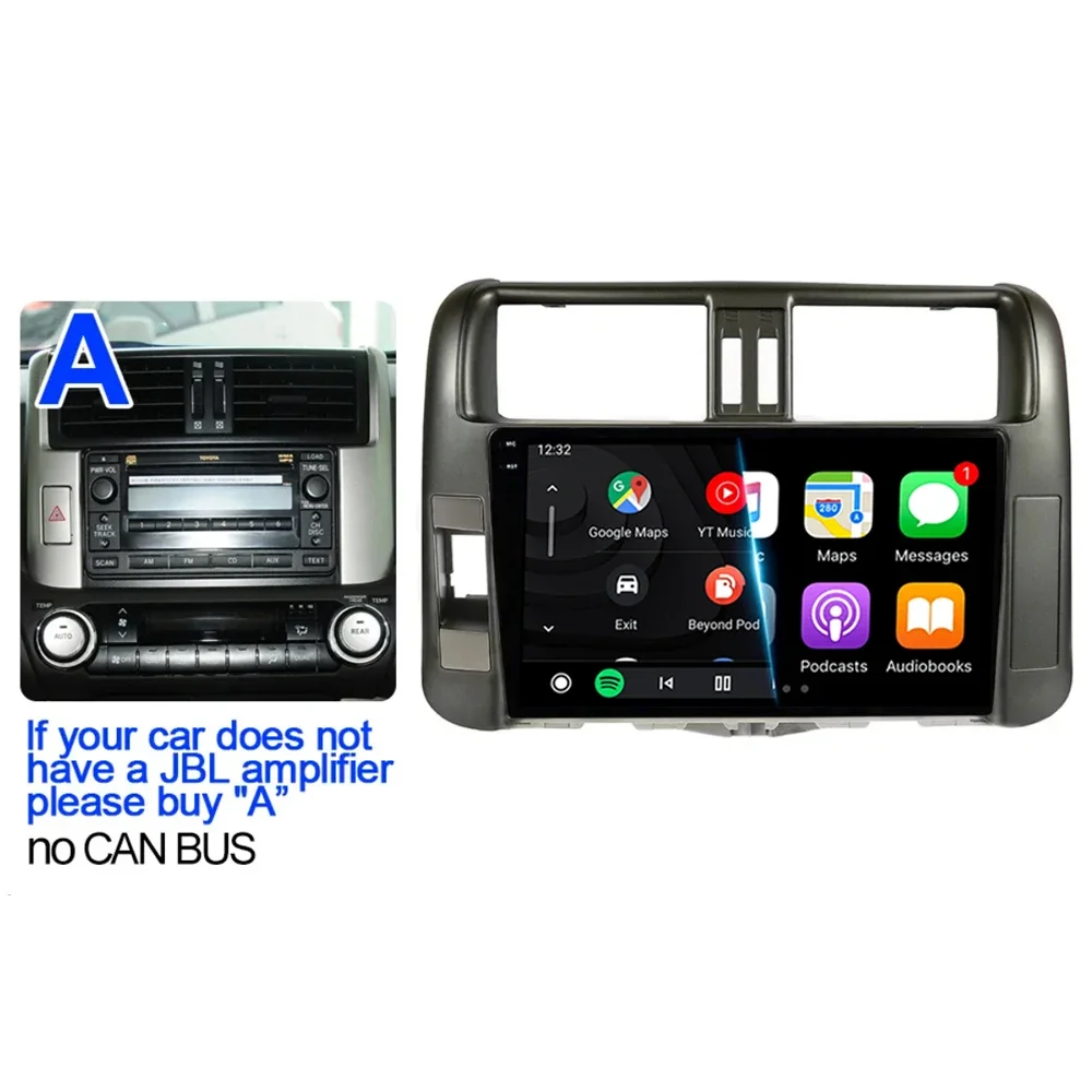For Toyota Land Cruiser Prado 150 2013 2014 - 2017 Car Radio Android 14 Navigation Multimedia Player GPS WiFi+4G Video Carplay
