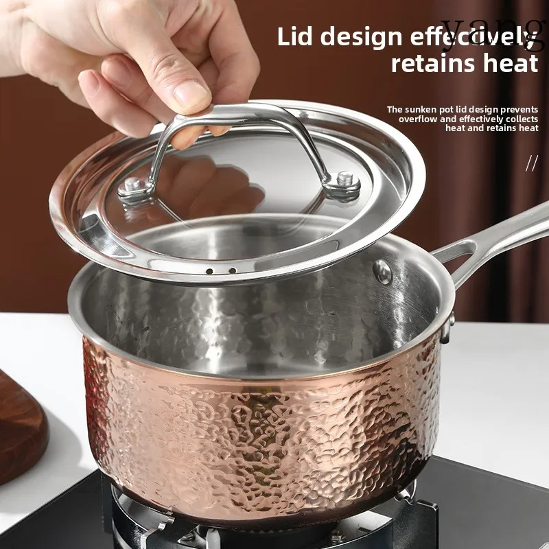 LMM stainless steel milk pot three-layer steel hammer pattern gold complementary food pot thickened for household use