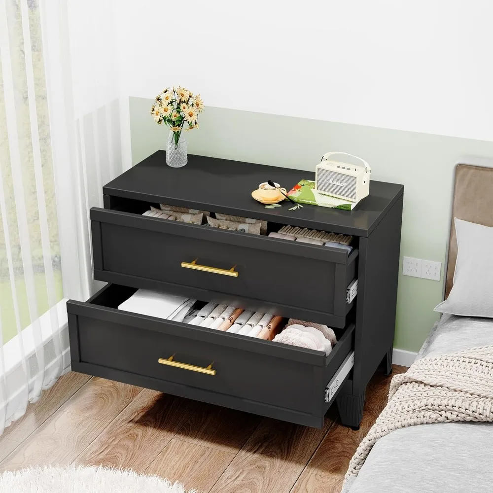 Small Black Bedroom Dresser, 24.76 High, Dressers and Chests, Modern Dresser Nightstand Set for Living Room