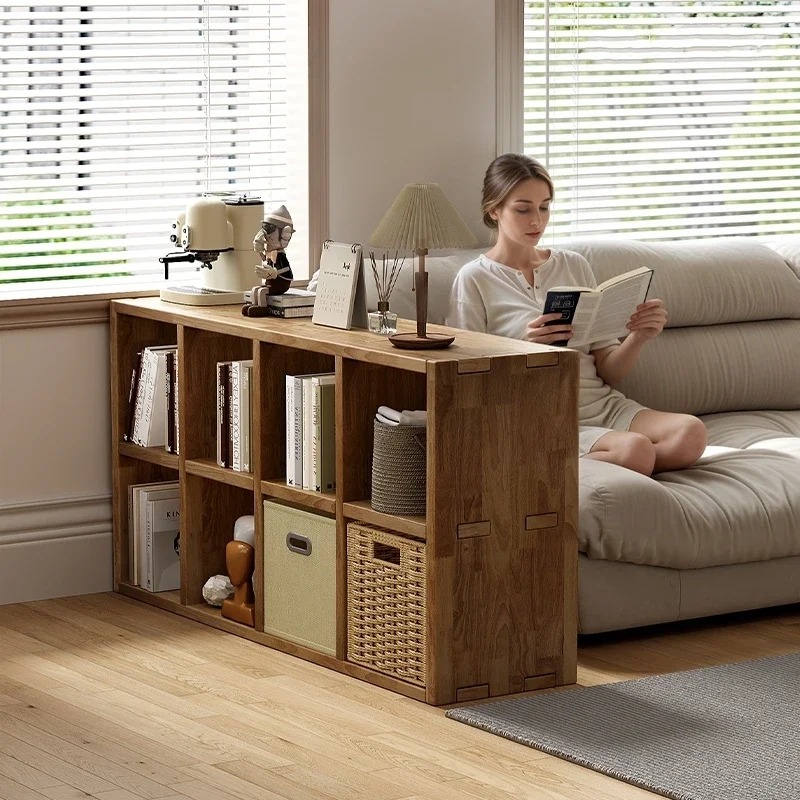 

Bookshelf Floor-to-ceiling shelf Living room Integrated storage Solid wood against the wall Combination lattice cabinet Short