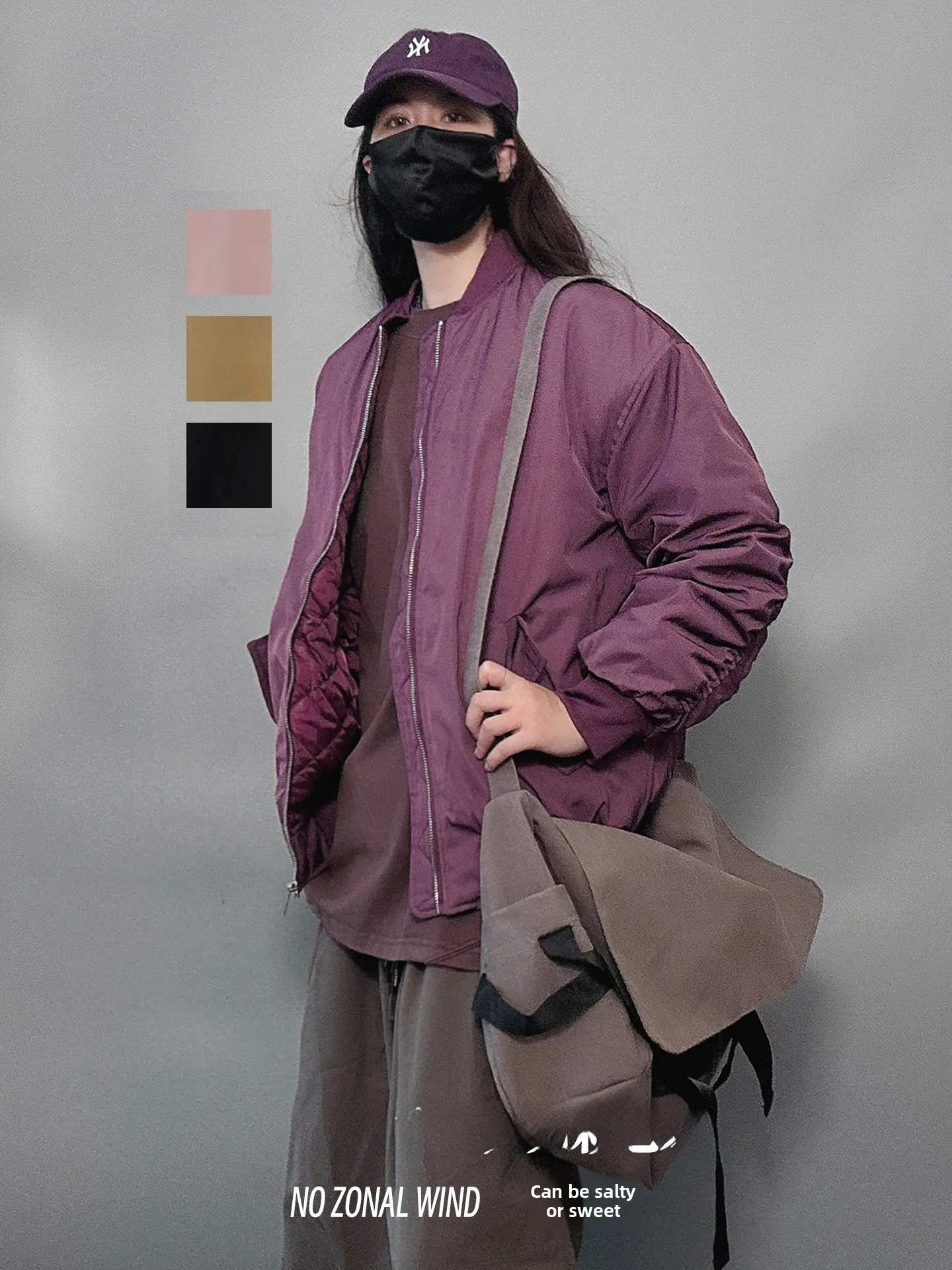 

ex Ретро Фиолетовый Бейсбольный Джет Хлопок Jaet Pilot Sle Верхняя одежда Уличная одежда Свободный крой Dstring ket Thiened Nylon