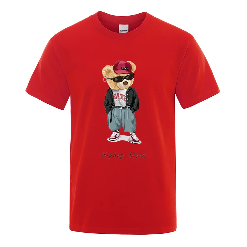 Hip Hop Style Teddy Bear Print Casual Summer Top Round Neck Short Sleeve Men\'s Graphic T-shirt Fashion Street Wear